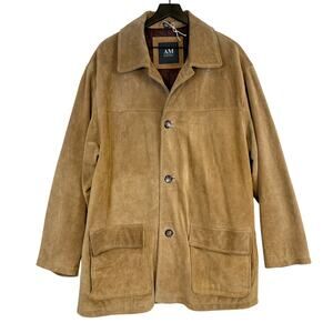 AM Studio Mens 100% Cow Leather Suede Collar Jacket in Nutmeg Beige - L